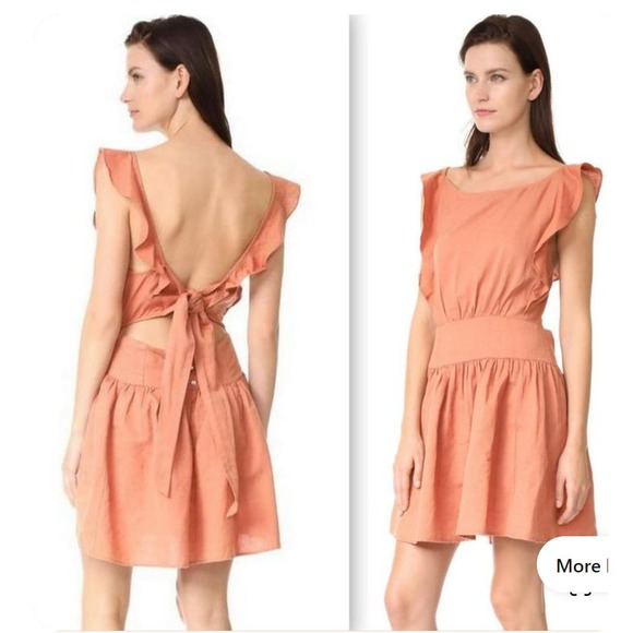 Free People Erin Tie Back Ruffle Sleeve Dress Linen Blend Bronze Orange Sz Small - Picture 9 of 9